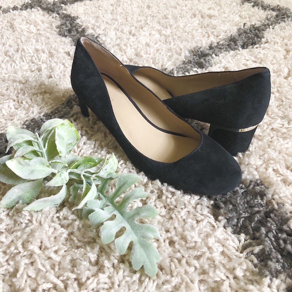 Ann Taylor Black Suede Block Heel Pumps Size 7.5